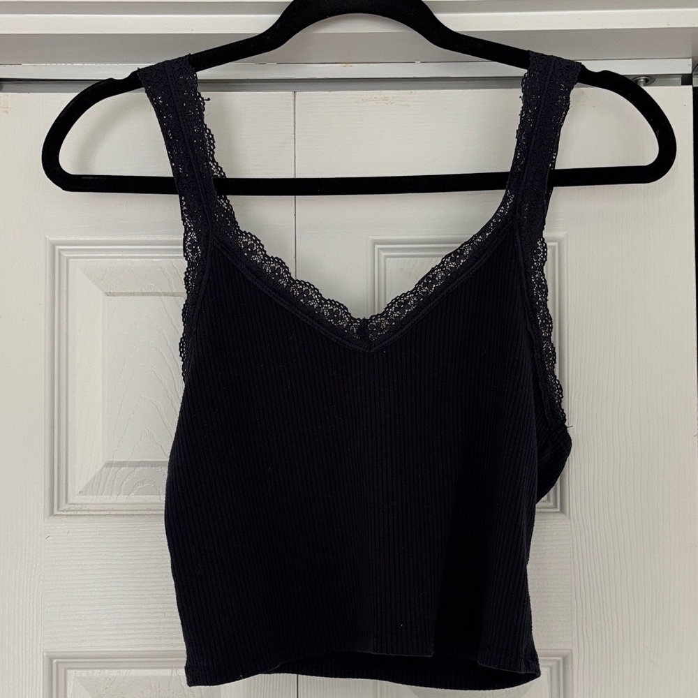 Navy Lace Trim Tank Top